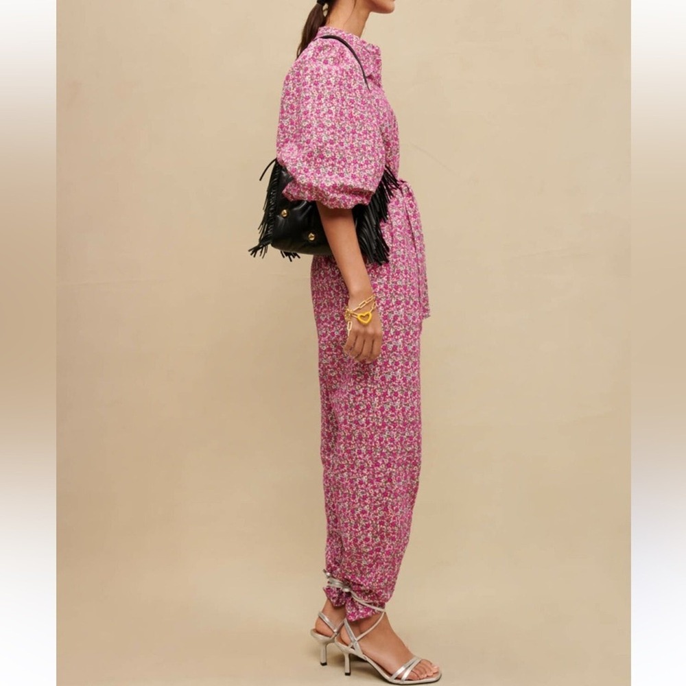 Maje NWT SZ 34EU =XS Us fushia Pink eyelet embroidered belted jumpsuit
